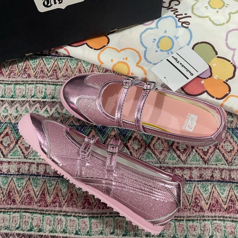 Onitsuka Tiger Pink Metallic Double-Strap Mary Jane Flats - Unknown Brand